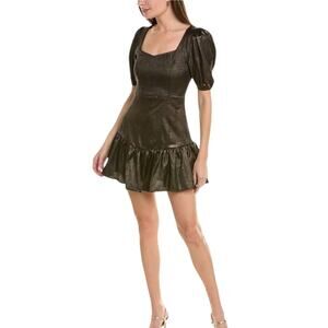 NWOT Rachel Parcell Puff Sleeve Metallic Chiffon Gold/Black Mini Dress – Sz 10